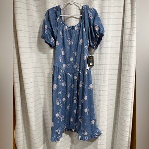 Planet Gold Navy Floral Puff Sleeve Dress